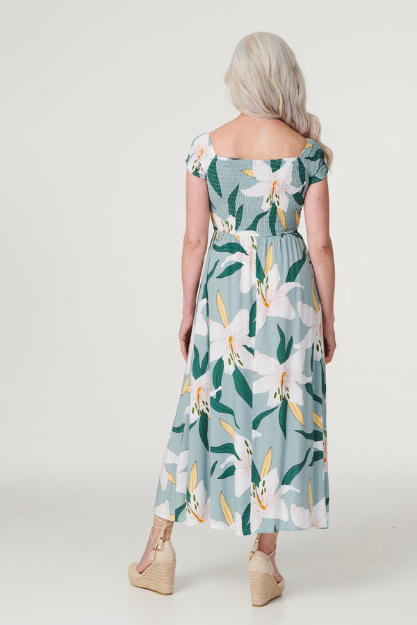 Green | Floral Off The Shoulder Maxi Dress