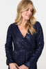 Navy | Sparkly Sequin Long Sleeve Mini Wrap Dress
