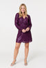 Purple | Sparkly Sequin Long Sleeve Mini Wrap Dress
