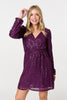 Purple | Sparkly Sequin Long Sleeve Mini Wrap Dress
