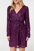 Purple | Sparkly Sequin Long Sleeve Mini Wrap Dress
