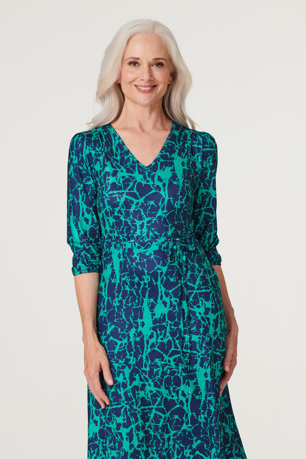 Green | Printed 3/4 Sleeve Column Dress