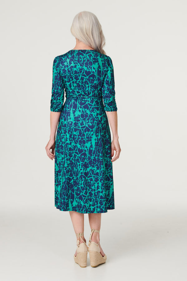 Green | Printed 3/4 Sleeve Column Dress