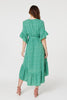 Green | Printed Frilled Wrap Front Dress