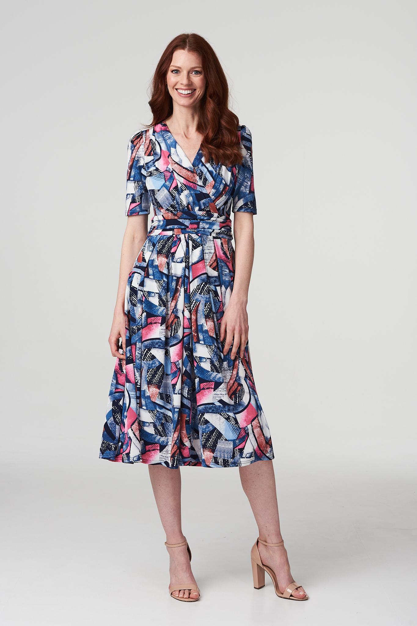 Abstract Print Jersey Wrap Dress