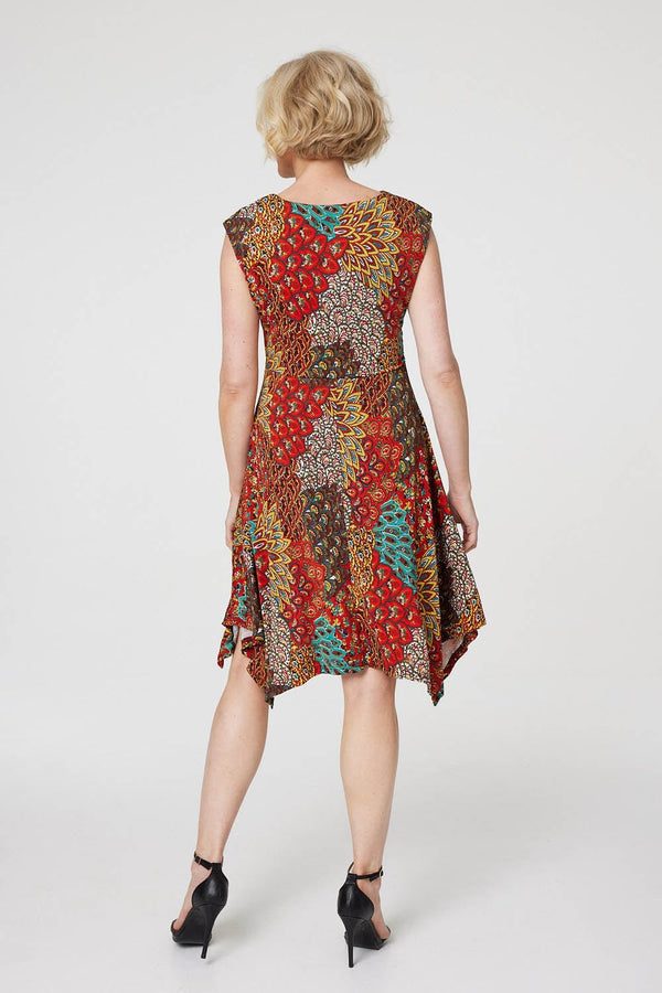 Orange | Peacock Print Tie Front Dress