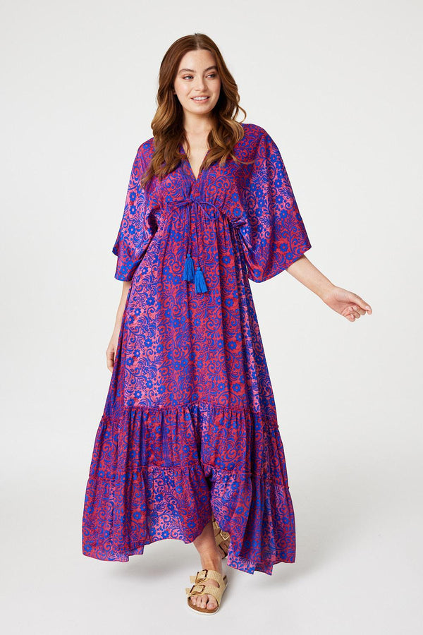 Pink | Floral Batwing Maxi Dress : Model is 5'9"/175 cm and wears UK8/EU36/US4/AUS8