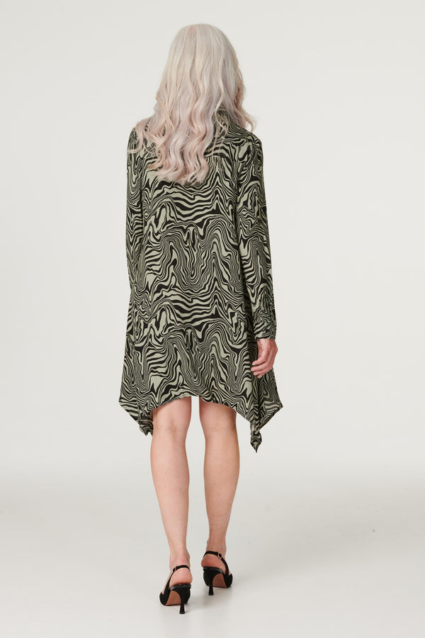 Khaki | Marble Print Hanky Hem Shirt Dress