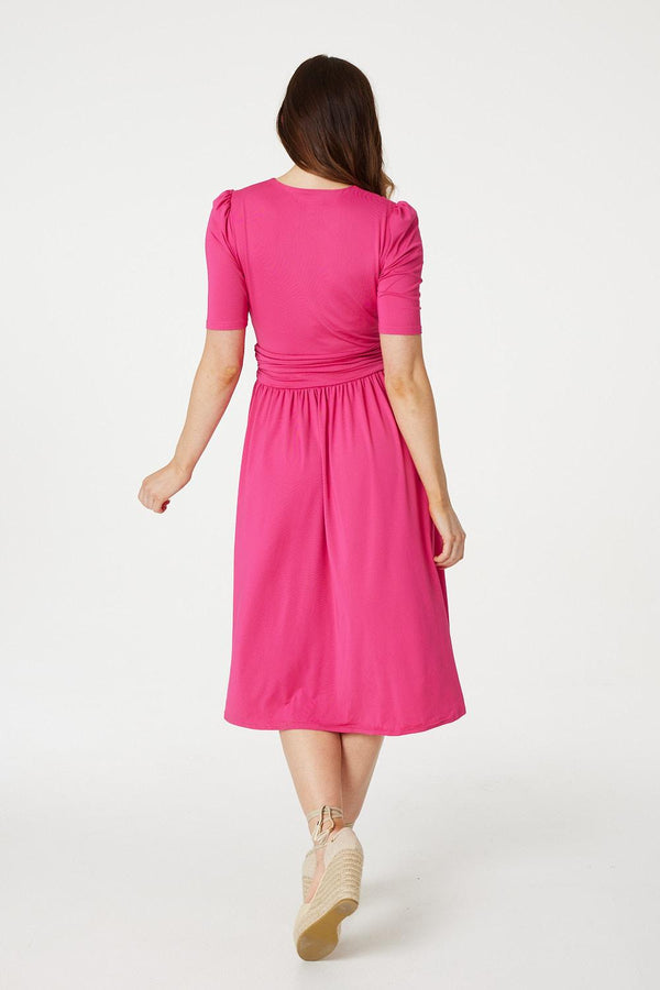 Pink | Ruched Waist Jersey Wrap Dress