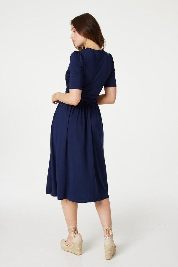 Navy | Ruched Waist Jersey Wrap Dress