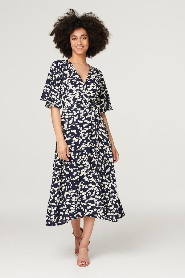 Navy | Printed Split Front Midi Dress