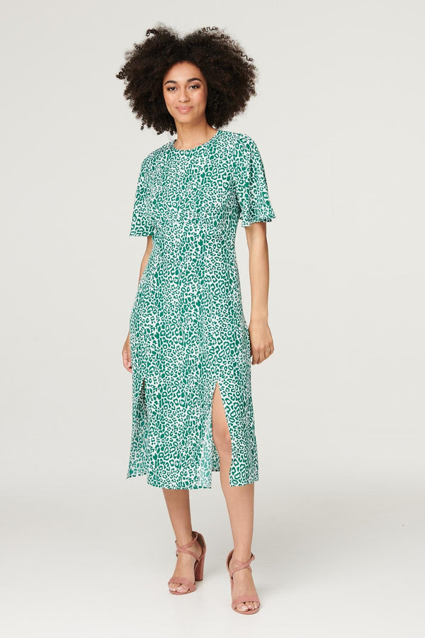 Green | Printed Angel Sleeve Tea Dress