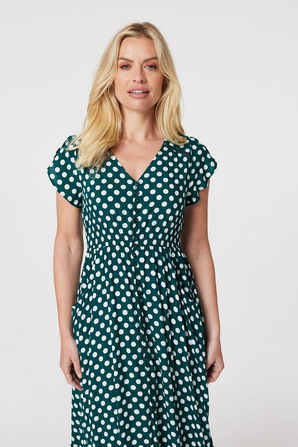 Green | Polka Dot Lace Trim Maxi Dress 