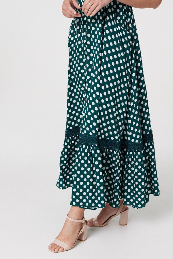 Green | Polka Dot Lace Trim Maxi Dress 