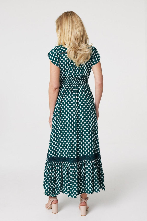 Green | Polka Dot Lace Trim Maxi Dress 