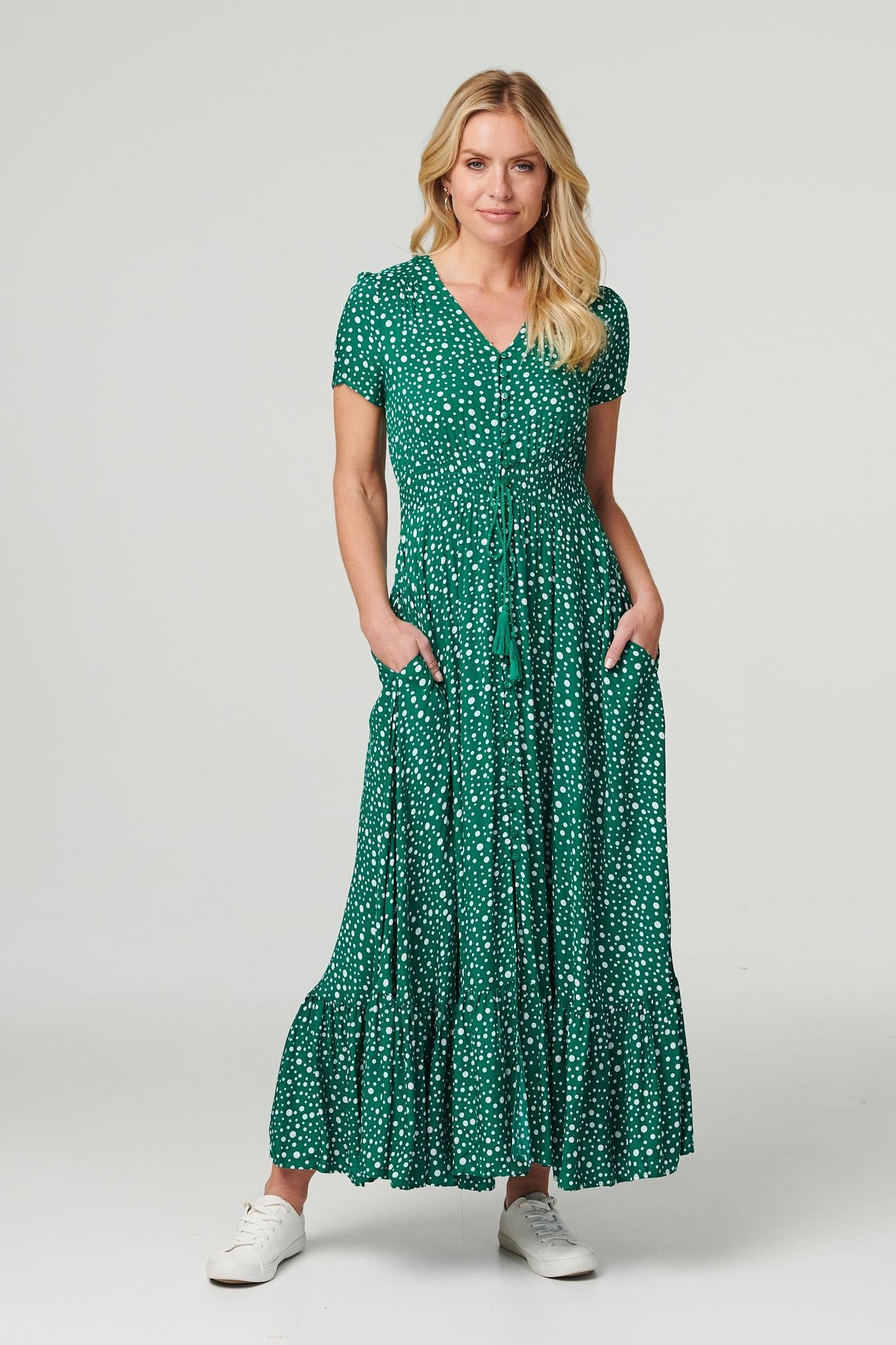 Polka Dot Drawstring Maxi Dress Izabel London