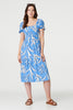 Blue | Leaf Print Smocked Midi Dress : Model is 5'9