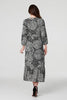 Black | Printed 3/4 Sleeve Midi Wrap Dress