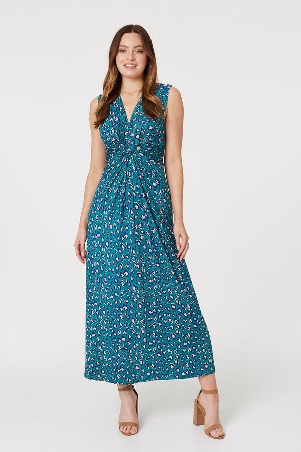 Green | Printed Gathered Front Maxi Dress