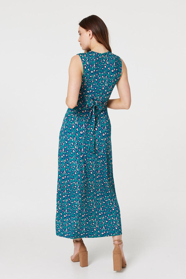 Green | Printed Gathered Front Maxi Dress