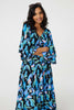 Blue | Printed Ruffle Hem Empire Maxi Dress