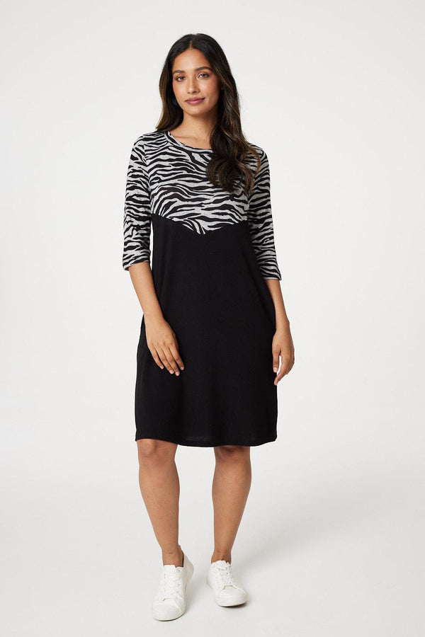 Black | Zebra Colour Block Mini Dress