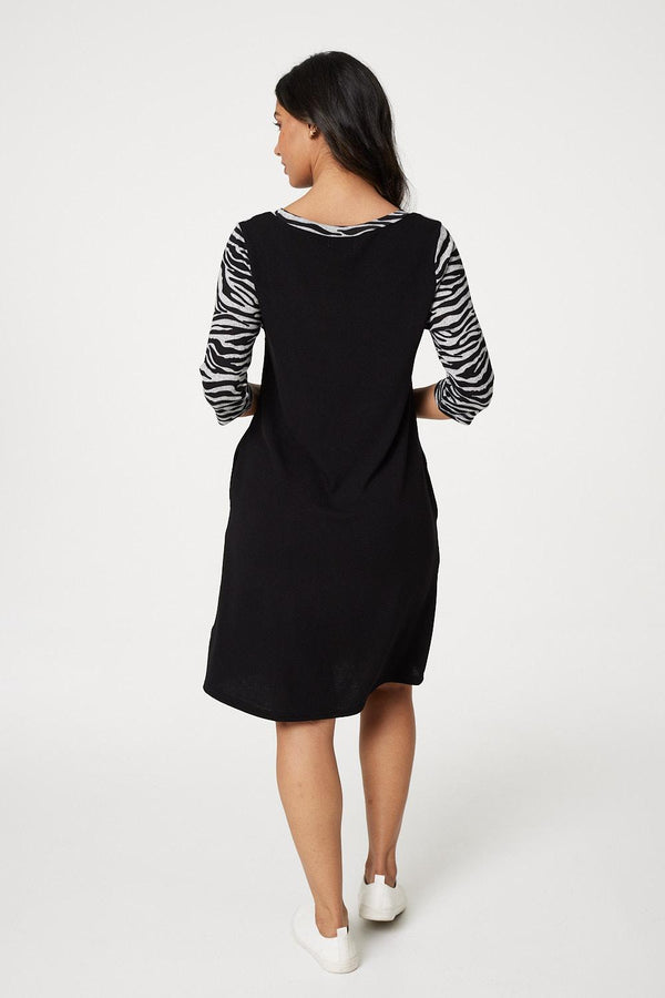 Black | Zebra Colour Block Mini Dress