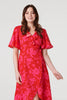 Red | Floral 1/2 Flare Sleeve Wrap Dress