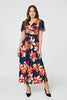 Red | Floral Ruched Waist Maxi Dress : Model is 5'9