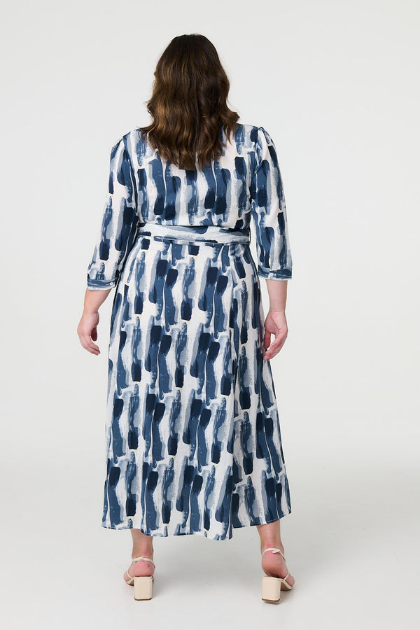 Blue | Printed Tailored Midi Shirt Dress