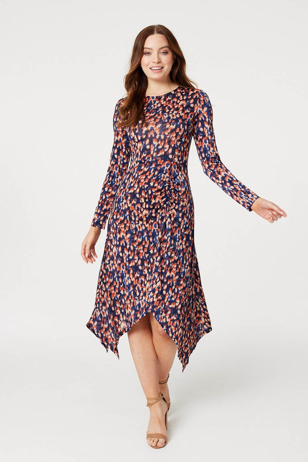 Printed Hanky Hem Midi Dress | Izabel London