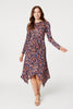 Blue | Printed Hanky Hem Midi Dress