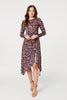 Blue | Printed Hanky Hem Midi Dress : Model is 5'9