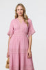 Pink | Lace Trim 1/2 Angel Sleeve Maxi Dress
