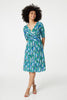 Green | Printed 1/2 Sleeve Faux Wrap Dress : Model is 5'9