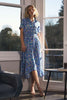 Blue | Printed Asymmetric Midi Dress : Model is 5'9