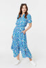 Blue | Printed Asymmetric Midi Dress : Model is 5'9