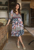 Navy | Floral Border Print V-Neck Midi Dress : Model is 5'9