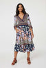 Navy | Floral Border Print V-Neck Midi Dress : Model is 5'7