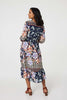 Navy | Floral Border Print V-Neck Midi Dress