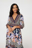 Navy | Floral Border Print V-Neck Midi Dress