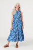 Navy | Floral High Neck Shirred Midi Dress : Model is 5'8.5