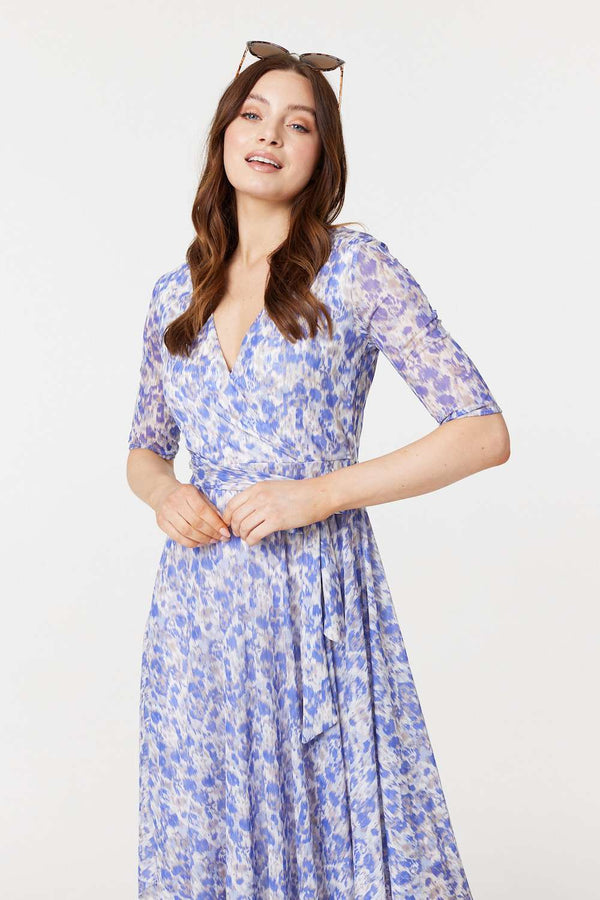 Blue | Tie Dye Print 1/2 Sleeve Midi Dress