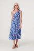 Blue | Printed Asymmetric Midi Sun Dress : Model is 5'8.5