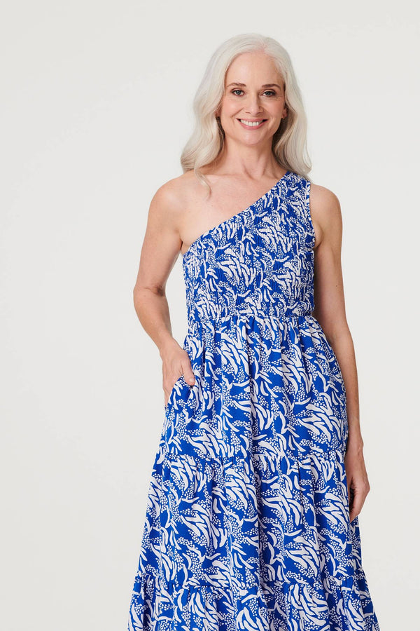 Blue | Printed Asymmetric Midi Sun Dress