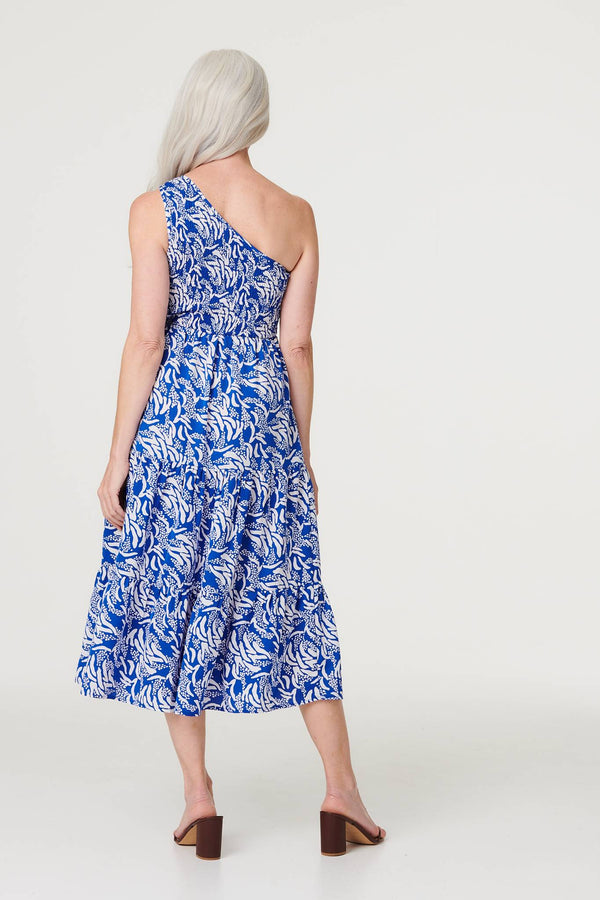 Blue | Printed Asymmetric Midi Sun Dress