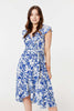 Blue | Printed Tie Waist Midi Wrap Dress