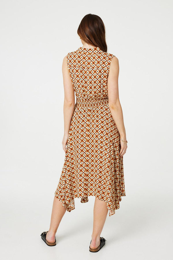 Orange | Geo Print Sleeveless Midi Shirt Dress