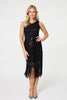 Black | Sequin Fringed Hem Midi Shift Dress