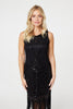 Black | Sequin Fringed Hem Midi Shift Dress